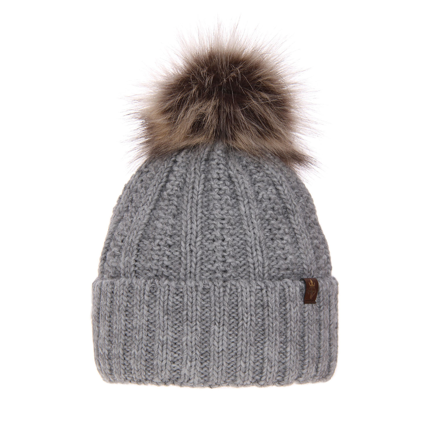 Bonnet d'hiver femme, gris, avec pompon, Rene