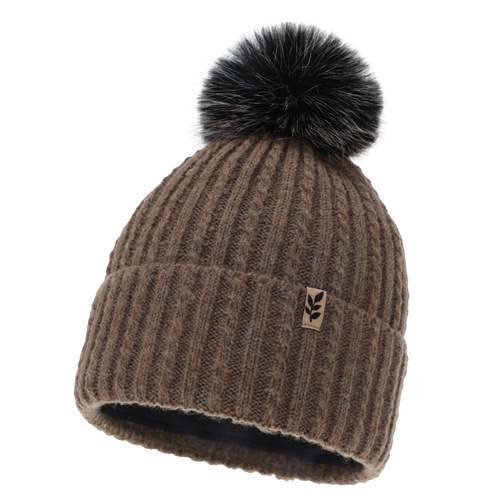 Bonnet d'hiver femme, brune, avec pompon, Calista
