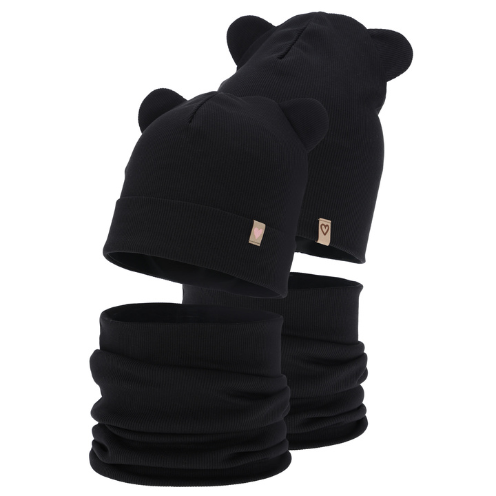 Ensemble automne/printemps fille: bonnet et snood, coton, noir, Luminia