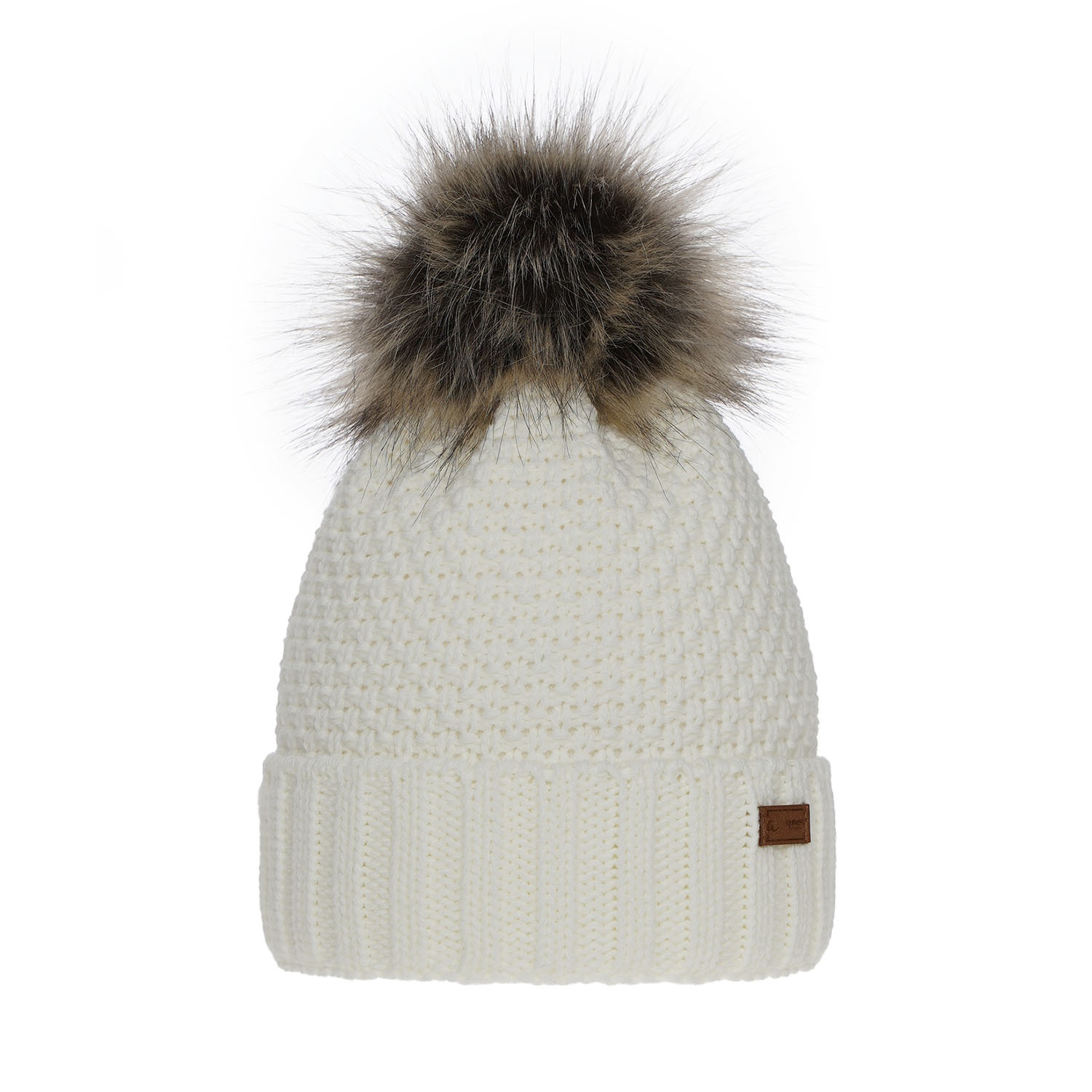 Bonnet d'hiver fille, crème, avec pompon, Pola