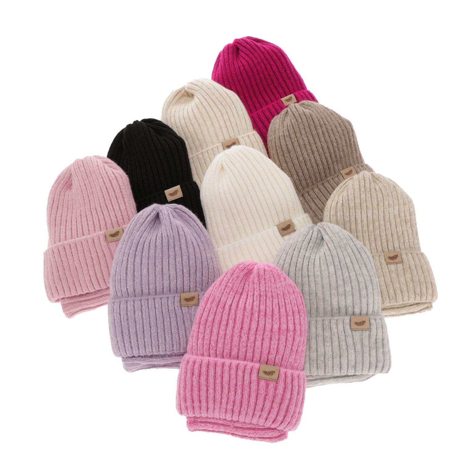 Ensemble d'hiver fille: bonnet et snood, beige, avec laine mérinos, Karmina