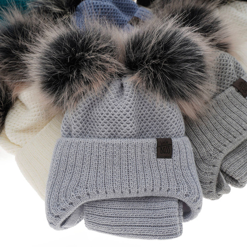 Ensemble d'hiver garçon: bonnet et snood, camel, avec deux pompons, avec liens, Randel