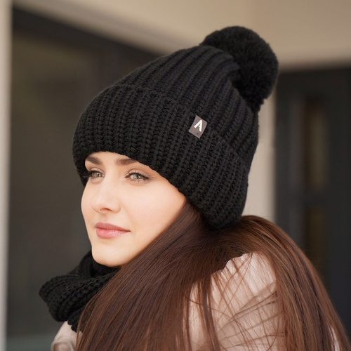 Ensemble d'hiver femme: bonnet et écharpe, rose, avec pompon, Lupita