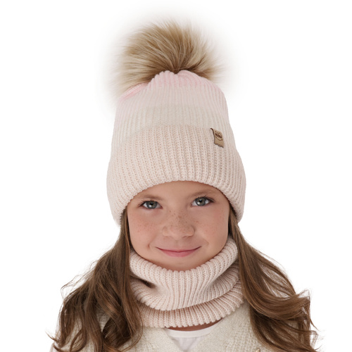 Ensemble d'hiver fille: bonnet et snood, rose, avec pompon, Gimena