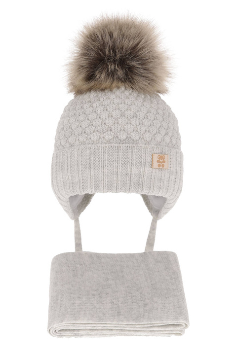 Ensemble d'hiver garçon: bonnet et écharpe, gris, avec pompon, avec liens, Norberto