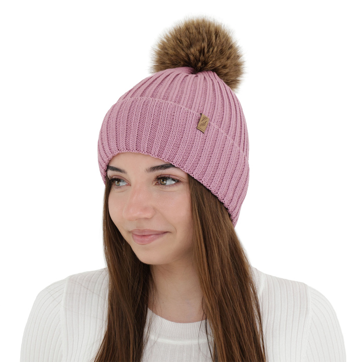 Bonnet d'hiver femme, violet, avec laine mérinos, Zamira