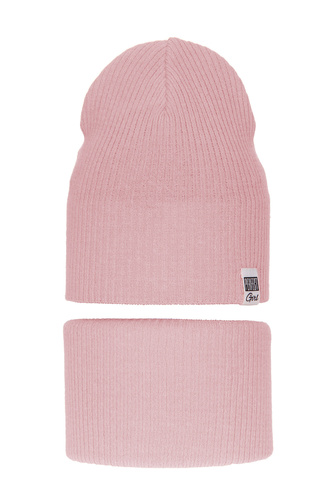 Ensemble automne/printemps fille: bonnet et snood, avec coton, rose, Farinka