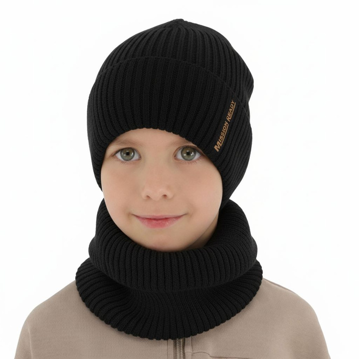 Ensemble bonnet et tour de cou garçon automne, printemps, avec coton, noir, Norwin
