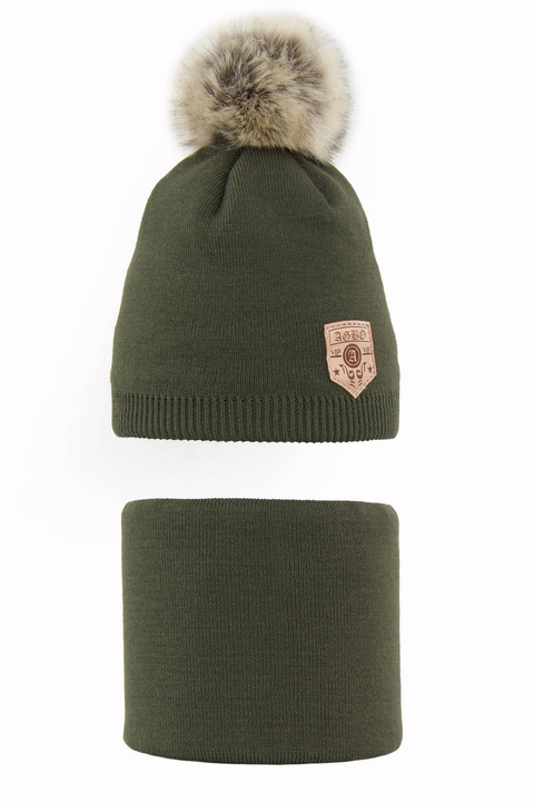 Ensemble d'hiver garçon: bonnet et snood, kaki, Apolin