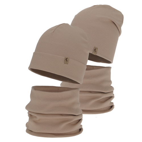 Ensemble automne/printemps fille: bonnet et snood, beige, en coton, Bravura