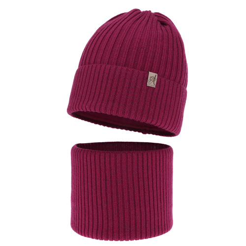 Ensemble d'hiver fille: bonnet et snood, amarante, avec laine mérinos, Patricia