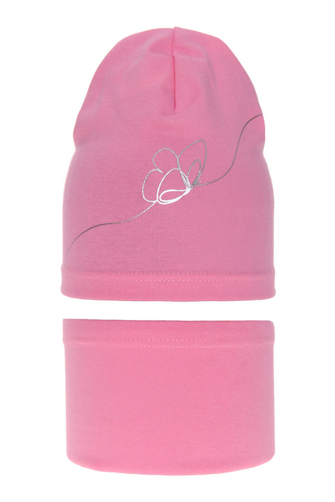 Ensemble automne/printemps fille: bonnet et snood, rose, en coton, Jula