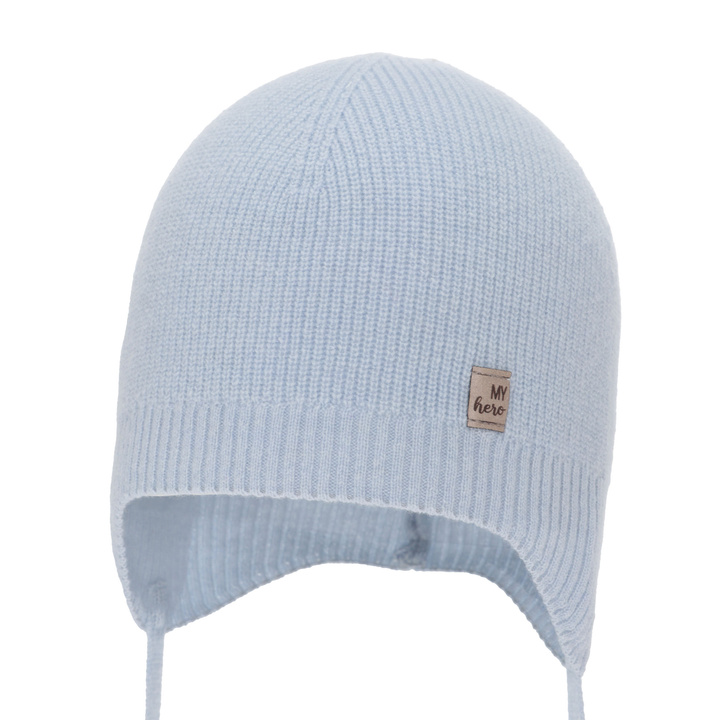 Bonnet automne/printemps garçon, bleu ciel, avec laine mérinos et cachemire, avec liens, Tono