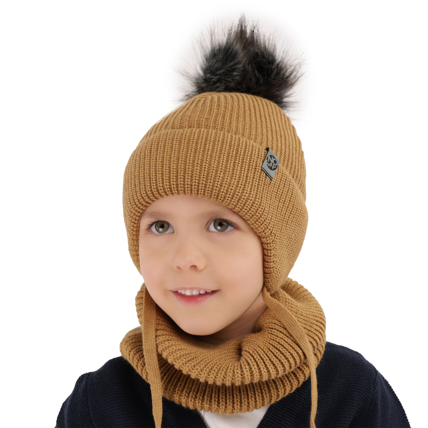 Ensemble d'hiver garçon: bonnet et snood, bleu, avec pompon, Honed