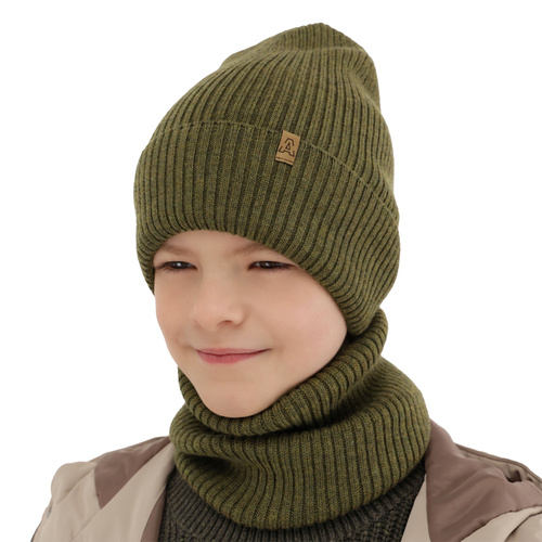 Ensemble automne/printemps garçon: bonnet et snood, gris clair, avec laine mérinos, Lemas