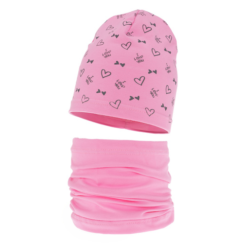 Ensemble automne/printemps fille: bonnet et snood, rose, en coton, Lovena