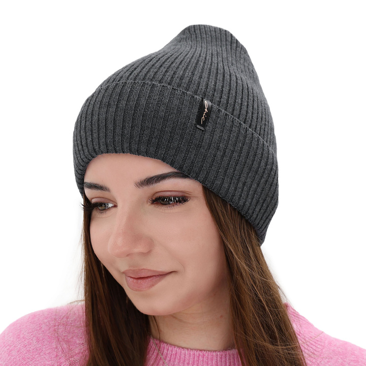 Bonnet d'hiver femme, hiver, gris foncé, avec laine mérinos, Megan