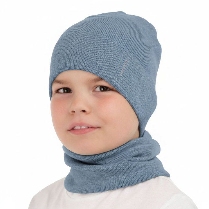 Ensemble automne/printemps garçon: bonnet et snood, avec coton, bleu clair, Timothe