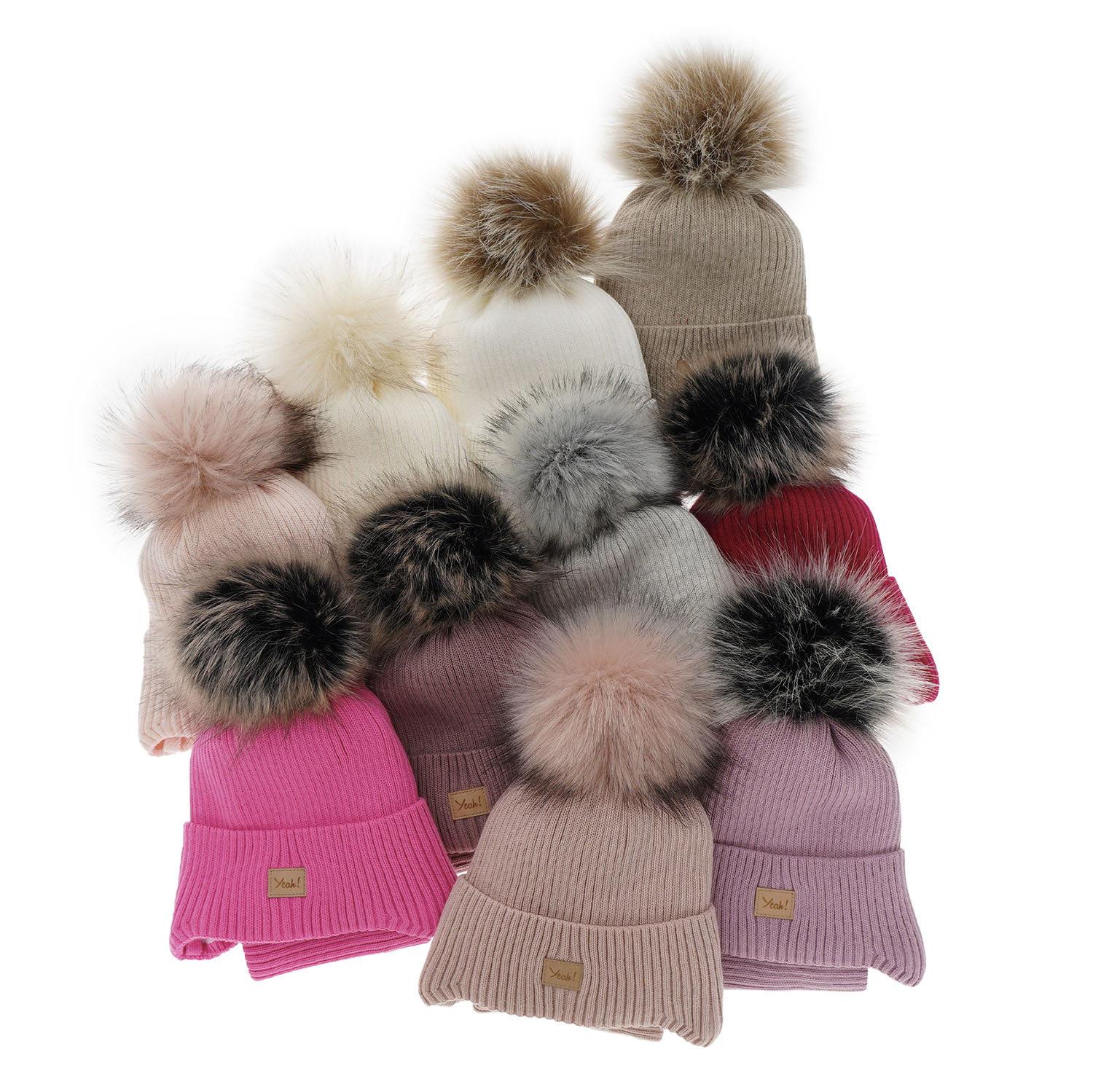 Ensemble d'hiver fille: bonnet et snood, beige, avec pompon, Dilajla