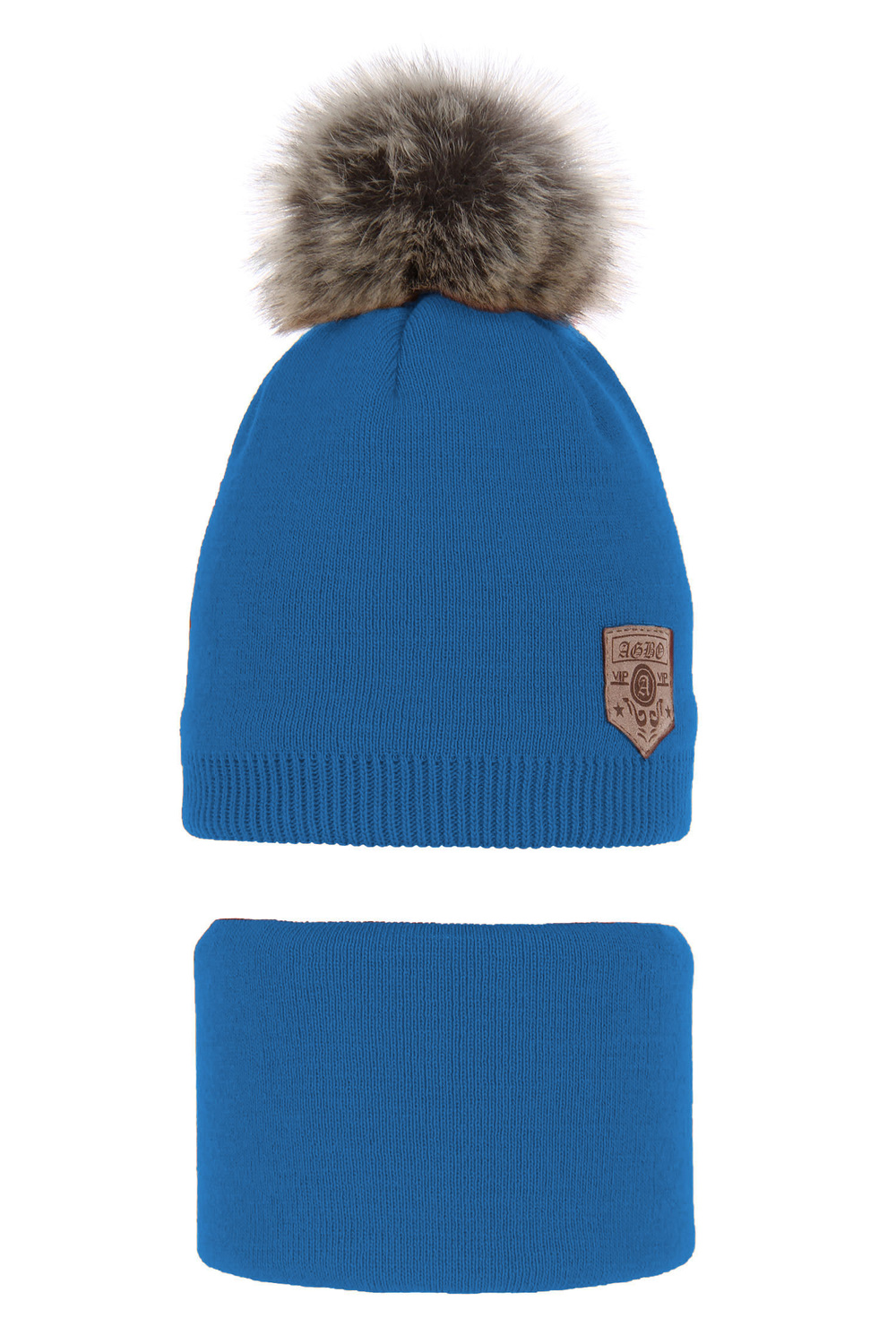 Ensemble d'hiver garçon: bonnet et snood, bleu, avec pompon, Apolin