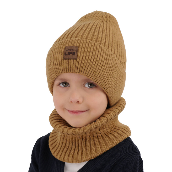 Ensemble d'hiver garçon: bonnet et snood, camel, Basilio