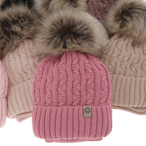 Ensemble d'hiver fille: bonnet et snood, rose, avec pompon, Pretoria