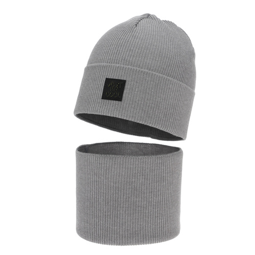 Ensemble automne/printemps garçon: bonnet et snood, avec coton, gris clair, Jonas
