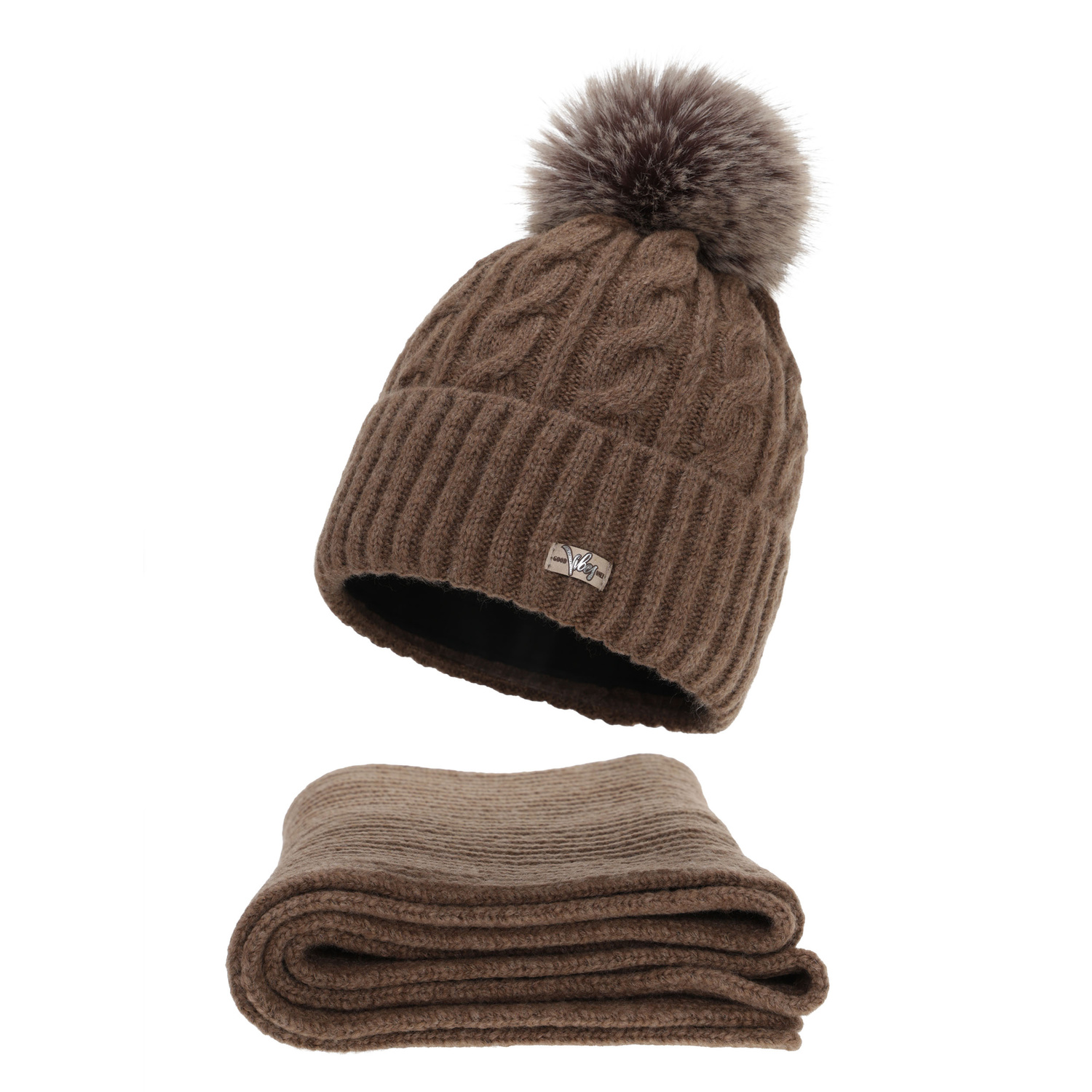 Ensemble d'hiver femme: bonnet et écharpe, marron, Lunetta