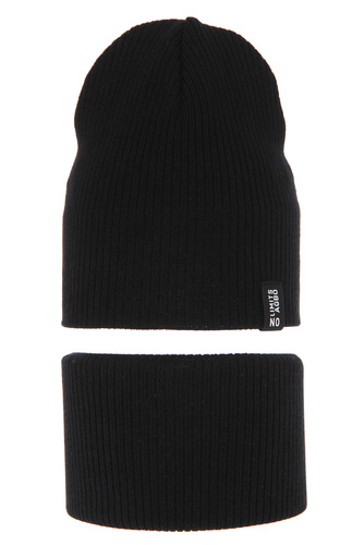 Ensemble automne/printemps garçon: bonnet et snood, avec coton, noir, Tunis