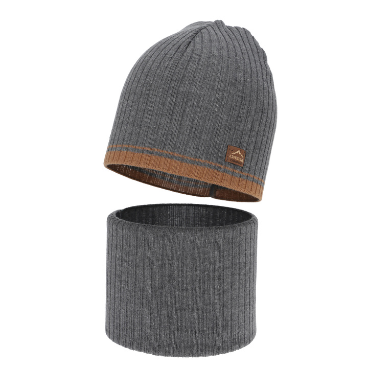 Ensemble automne/printemps garçon: bonnet et snood, avec coton, gris, Eirik