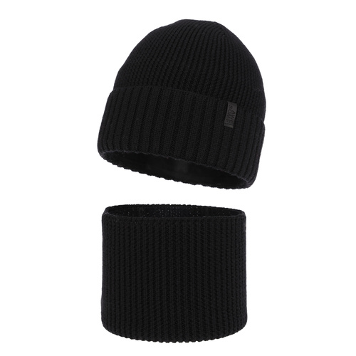 Bonnet et snood pour garçon, ensemble d'hiver, 100% Laine Mérinos, avec doublure en laine mérinos, noir Harbin
