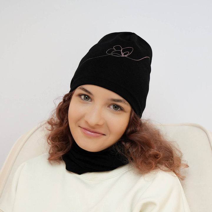 Ensemble automne/printemps fille: bonnet et snood, noir, en coton, Jula