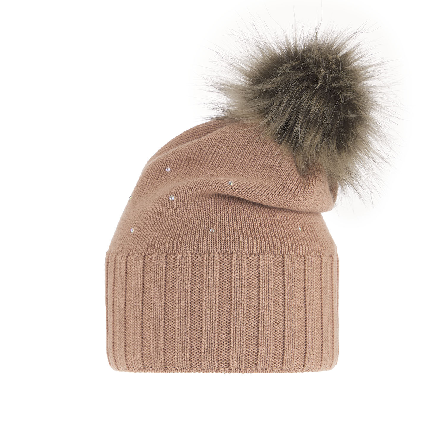 Bonnet d'hiver femme, rose, avec pompon, avec laine mérinos, Malga
