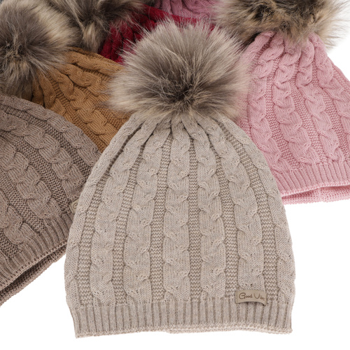 Bonnet d'hiver femme, gris, avec laine mérinos, Bafi