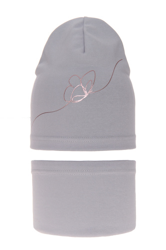 Ensemble automne/printemps fille: bonnet et snood, gris, en coton, Jula