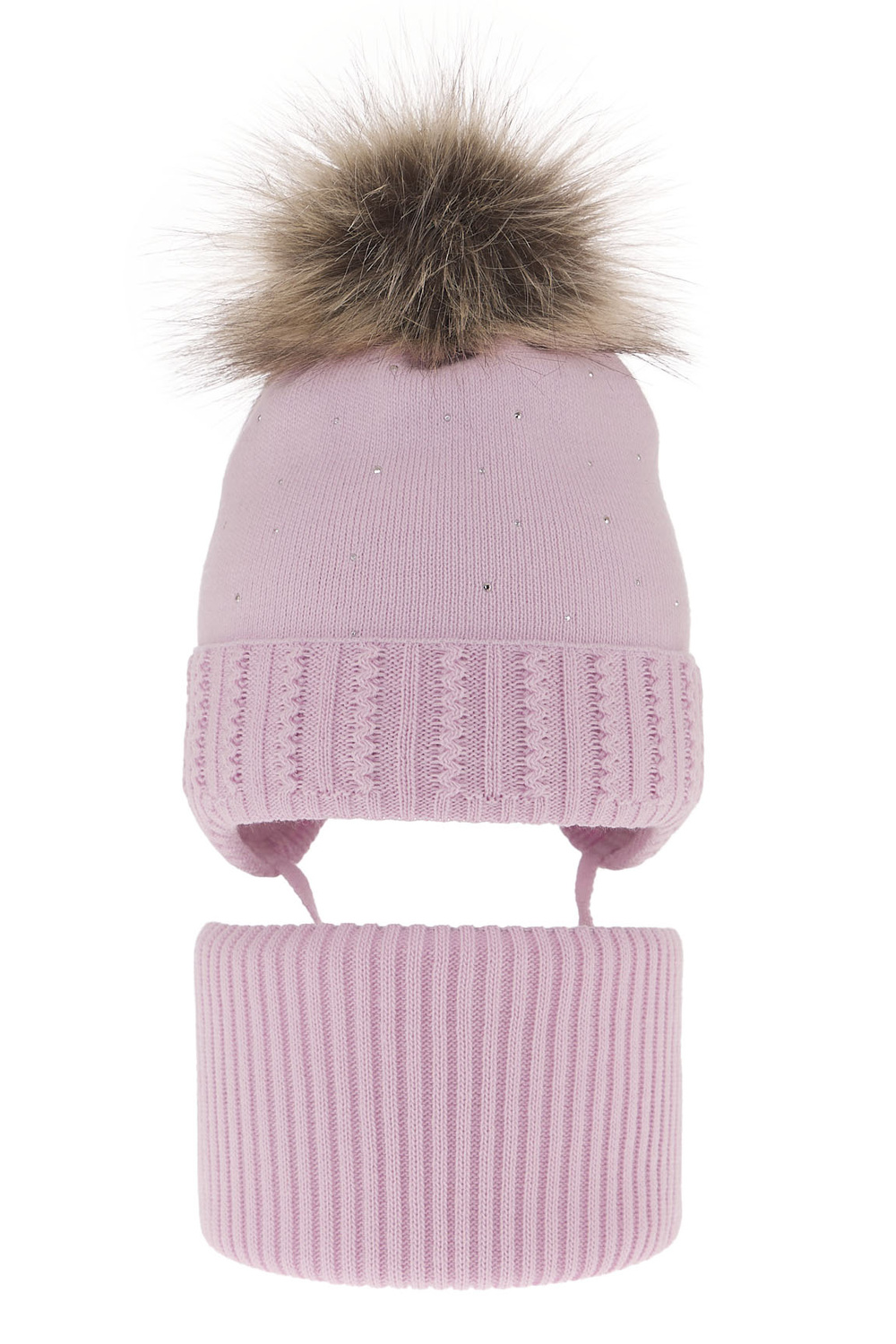 Ensemble d'hiver fille: bonnet et snood, lilas, avec pompon, Renia
