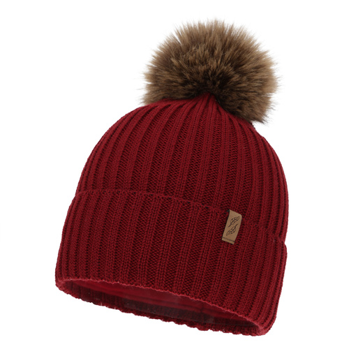 Bonnet d'hiver femme, bordeau, avec laine mérinos, Zamira