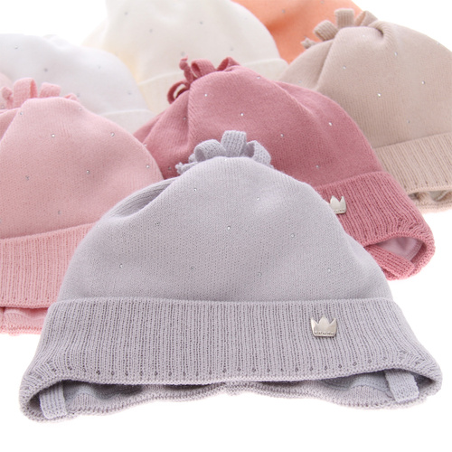 Bonnet automne/printemps fille, grise, avec liens, Oliwka