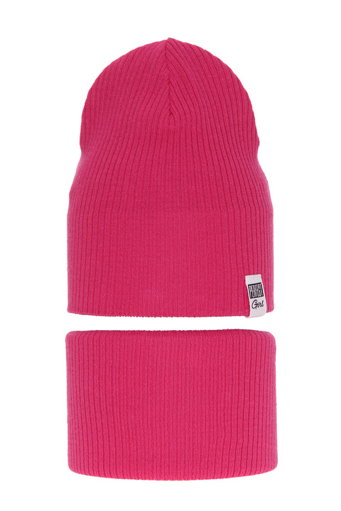 Ensemble automne/printemps fille: bonnet et snood, avec coton, rose, Farinka