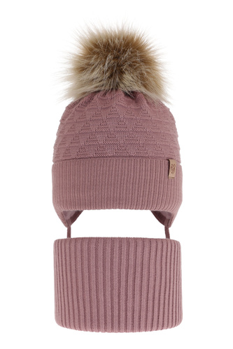 Ensemble d'hiver fille: bonnet et snood, violet, avec pompon, Egeria