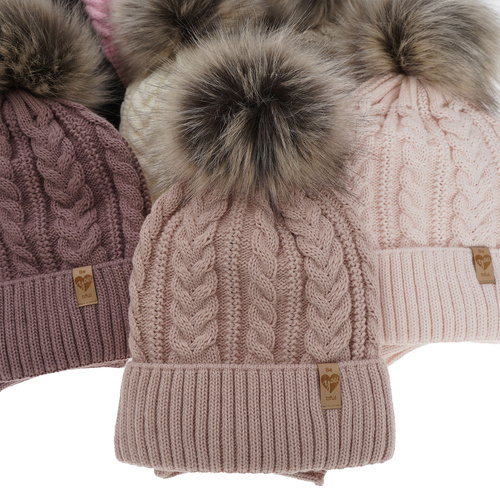 Ensemble d'hiver fille: bonnet et snood, violet, avec pompon, Yoshi