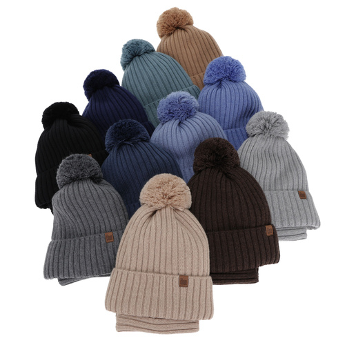 Ensemble d'hiver garçon: bonnet et snood, bleu marine, 100% laine mérinos, doublé de coton, Tolmar