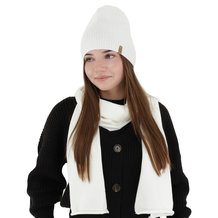 Ensemble d'hiver femme: bonnet et écharpe, crème, Fena