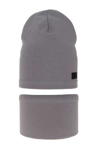 Ensemble automne/printemps garçon: bonnet et snood, gris, coton, Frizi