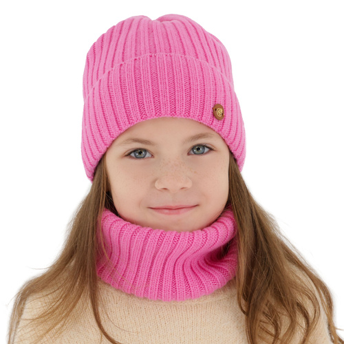 Ensemble d'hiver fille: bonnet et snood, noir, 100% laine mérinos, doublé de coton, Vanira