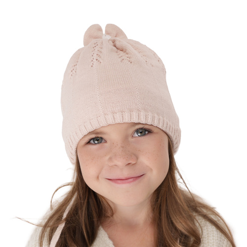 Bonnet automne/printemps fille, beige, avec liens, Ginara