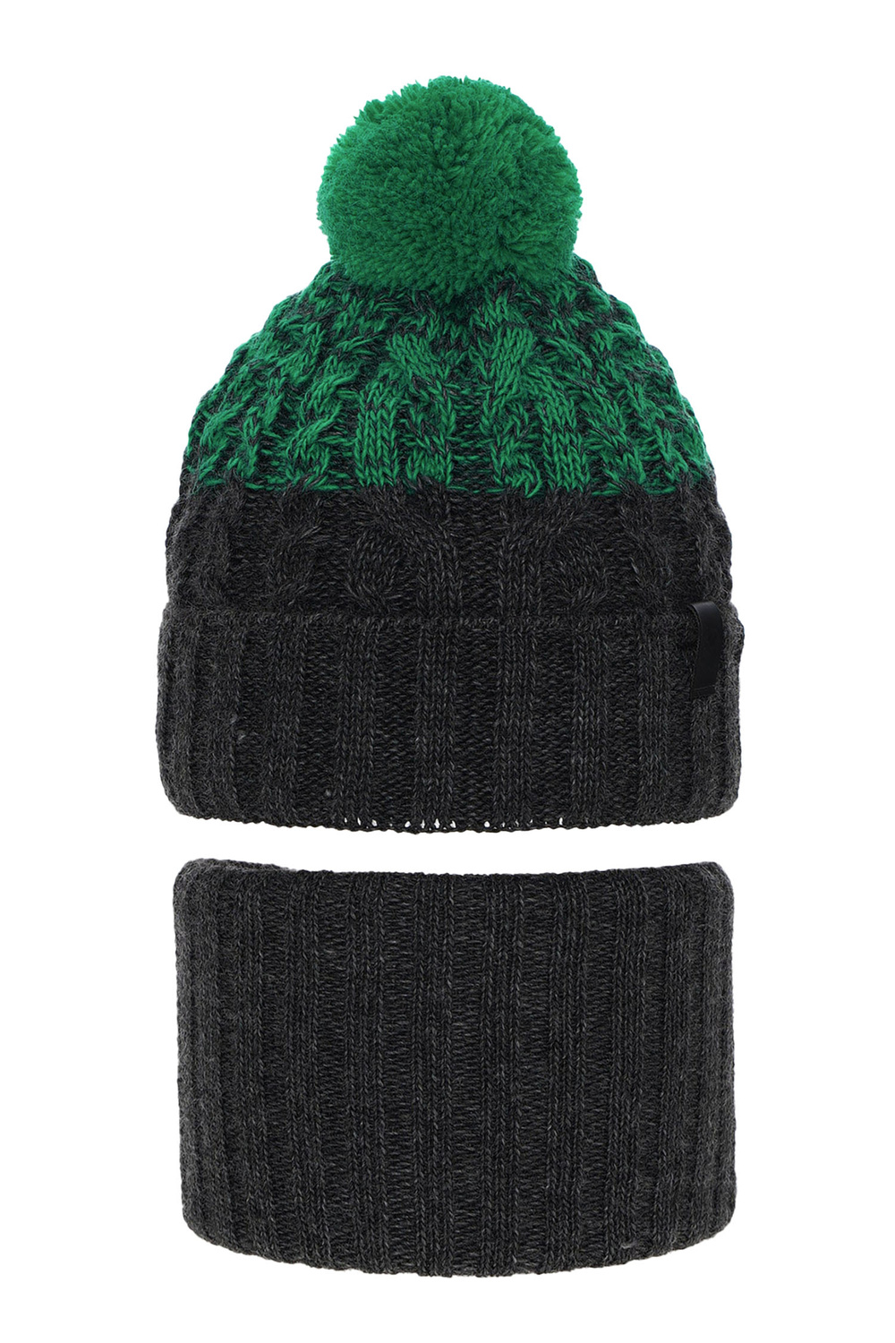 Ensemble d'hiver garçon: bonnet et snood, gris, avec pompon, Travis