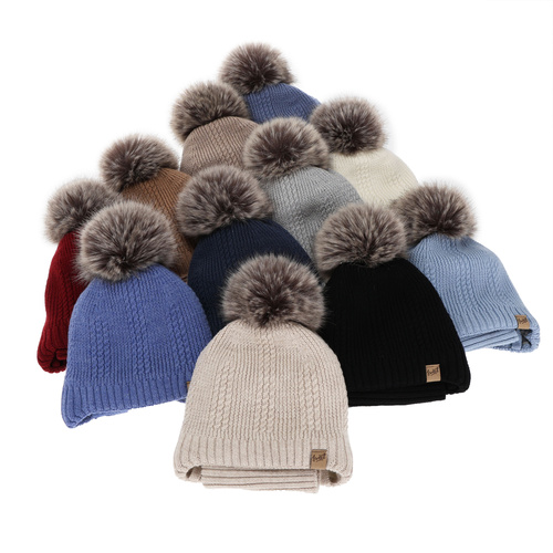 Ensemble bonnet et tour de cou garçon, hiver, bleu foncé, 100% laine mérinos, doublé polaire laine, à nouer Danny