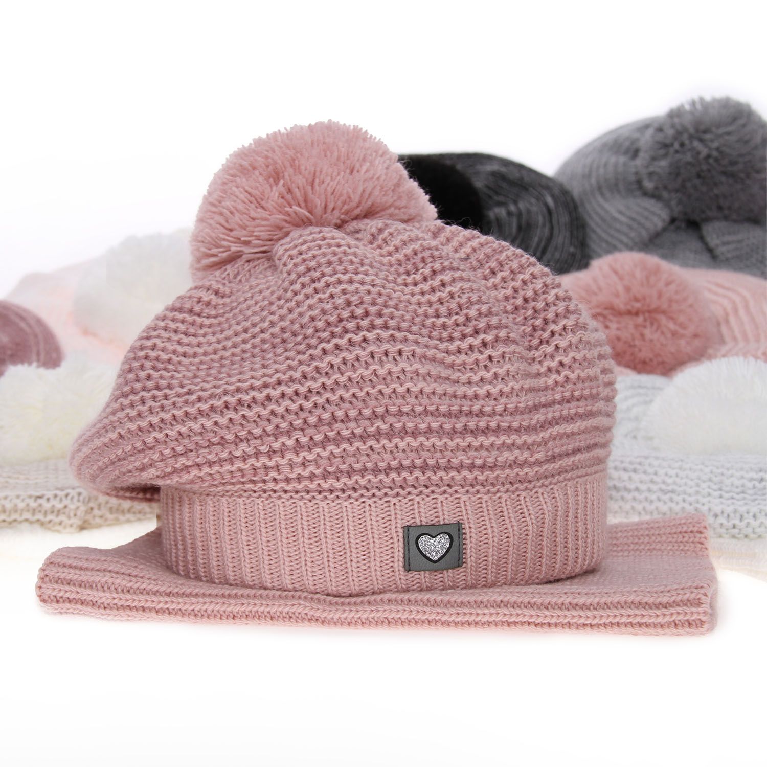 Ensemble d'hiver fille: béret et snood, noir, avec pompon, Lira