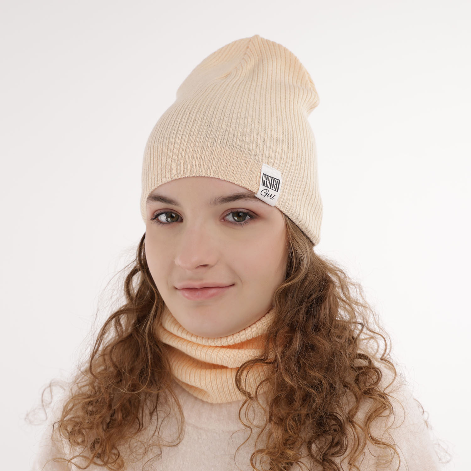 Ensemble automne/printemps fille: bonnet et snood, avec coton, morel, Farinka